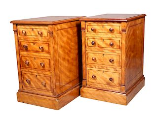 A PAIR OF VICTORIAN SATIN BIRCH BEDSIDE CHESTS, each with f
