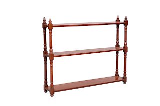 A SET OF 19TH CENTURY MAHOGANY HANGING SHELVES, with turned