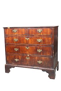 AN EARLY 18TH CENTURY WALNUT CHEST OF DRAWERS, with two sho