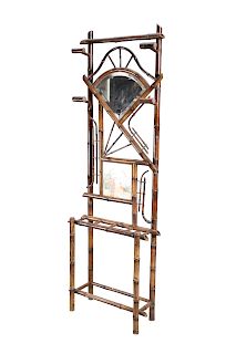 A CHINESE BAMBOO HALLSTAND, with bevelled fan-shaped mirror