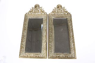 A PAIR OF FLEMISH BAROQUE STYLE BRASS MIRRORS, 19TH CENTURY