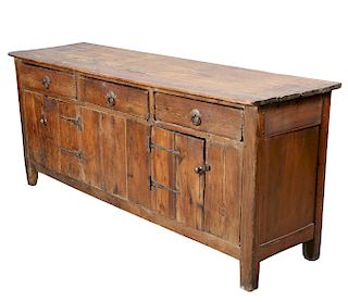 A LARGE PINE DRESSER BASE, 18TH/19TH CENTURY, the boarded t