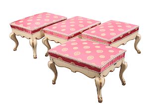 A SET OF FOUR CONTINENTAL PAINTED STOOLS, 19TH CENTURY, wit