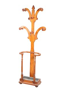 A VICTORIAN BIRCH "TREE" HALLSTAND, with six turned pegs an