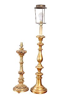 A GROUP OF GILT LIGHTING, comprising a pair of two-light wa