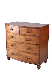 A VICTORIAN MAHOGANY BOW-FRONT CHEST OF DRAWERS, the top wi