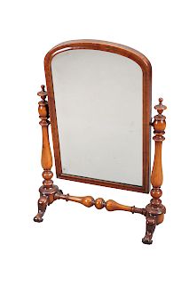 A VICTORIAN MAHOGANY TOILET MIRROR, with arch top, raised o