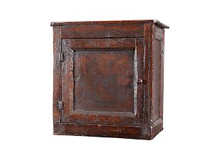 AN OAK SPICE CUPBOARD, LATE 17TH/EARLY 18TH CENTURY, the pa