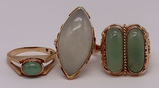 JEWELRY. (3) 14kt Gold and Jade Rings.