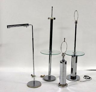 4 Midcentury Style Chrome Standing Lamps.