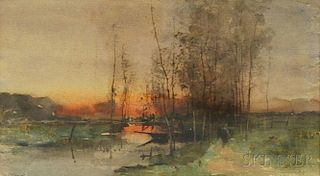 Henri Stacquet (Belgian, 1838-1906)      Sunset Landscape.