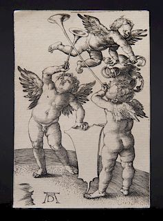 Albrecht Durer etching, "Three Geni,"
