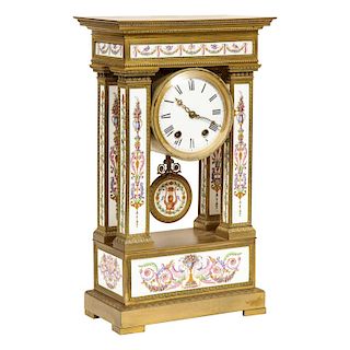 A Rare and Exquisite French Ormolu and Porcelain Clock, attributed to Deniere