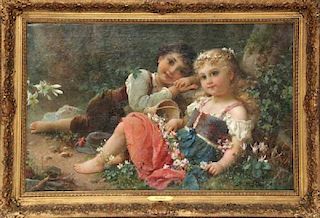 Hans Zatzka, 'Austrian, 1859-1945' Exceptional Oil on Canvas "Young Children"