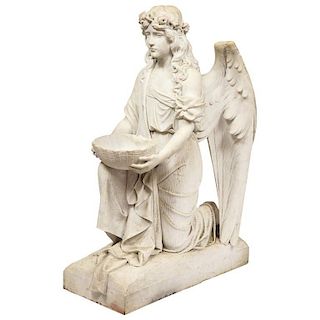 Monumental Italian White Marble Figure Sculpture of a Seated Winged Woman, 18701870