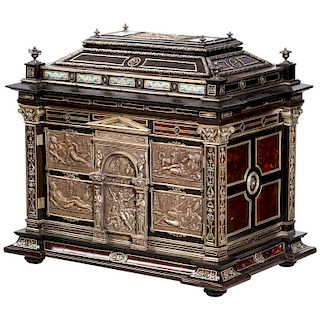 Important Silver & Viennese Enamel Mounted Tortoiseshell Jewelry Cabinet Box