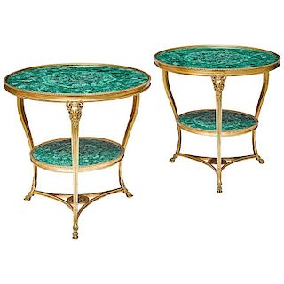 Fantastic Pair of Louis XVI Style Gilt Bronze and Malachite Gueridons Tables