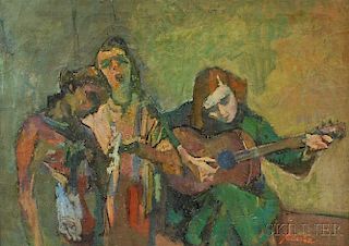 American School, 20th Century      Three Young Women with a Guitar.
