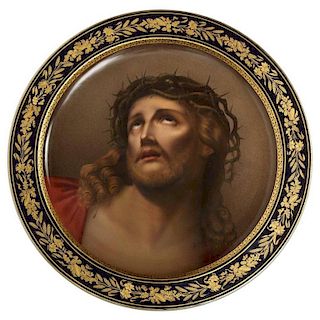 Monumental 19th Century Royal Vienna Porcelain Cobalt Charger of Jesus Christ1880