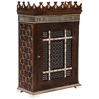 "Alhambra Islamic" Silver, Mother of Pearl, and Bone Inlaid Wall Hanging Cabinet