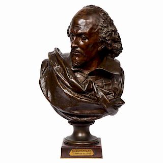 Rare French Bronze Bust of William Shakespeare by Carrier Belleuse and Pinedo1870