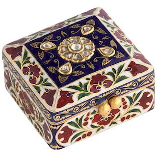 22 Karat Jaipur Indian Gold Enamel and Diamonds Pill Snuff Box