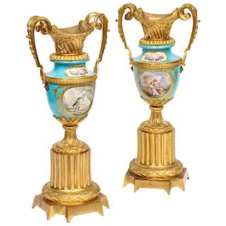 Pair of French Ormolu-Mounted Turquoise S_vres Porcelain Vases, circa 1880