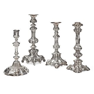 Four Italian silver candlesticks