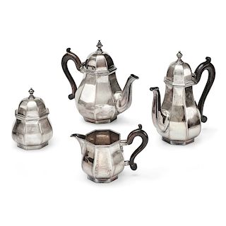 An italian silver tea and coffee service with wood handle