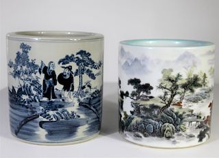 (2)Large Chinese Hand Painted Porcelain Brush pots