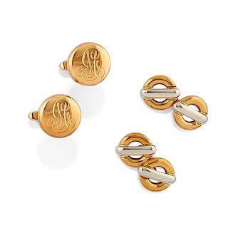 A 18K yellow and two color gold pair of cufflinks, Bulgari and Pomellato