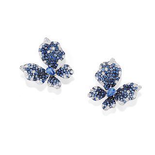A 18K white gold, sapphire and diamond earclip