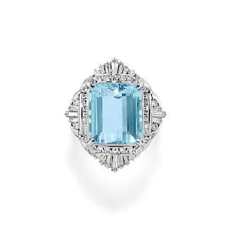 A platinum, diamond and aquamarine ring
