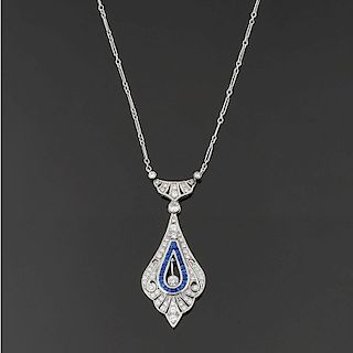 A 18K white gold, sapphire and diamond necklace