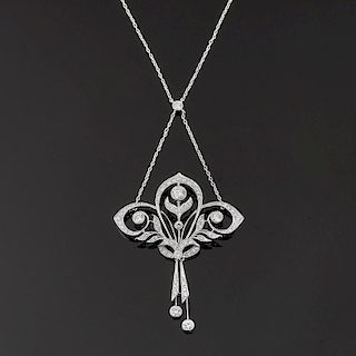 A 18K white gold, platinum and diamond necklace