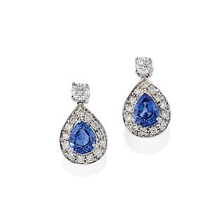 A 18K two color gold, sapphire and diamond earrings
