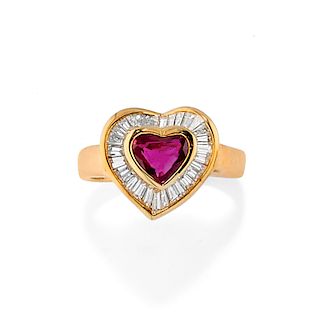 A 18K yellow gold, ruby and diamond ring