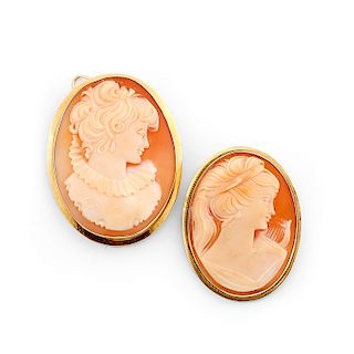 Two 18K yellow gold cameo