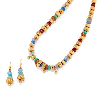 Misani - A 18K yellow gold and agates demi parure, necklace and earrings, Misani
