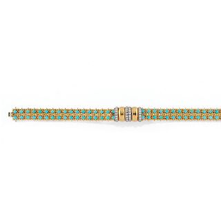 A 18K yellow gold, turquoise and diamond bracelet