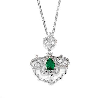 A 18K white gold, diamond and emerald necklace, Cisgem Certificate
