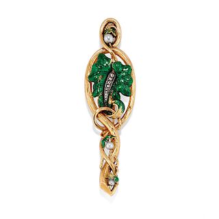 A silver, 18K gold, enamel and diamond brooch, Early 20th Century, defects
