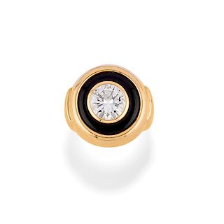 A 18K yellow gold, diamond and onyx ring, with Certificate Cisgem