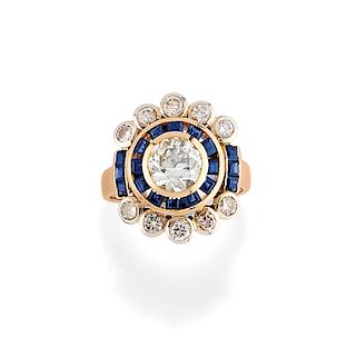 A 18K red gold, sapphire and diamond ring
