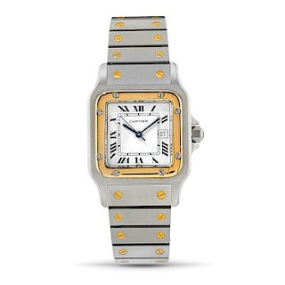 Cartier - A steel and 18K gold wristwatch, Cartier Santos