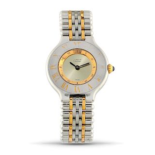 Cartier - A lady's steel and 18K gold wristwatch, Cartier 21