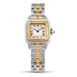Cartier - A lady's steel and 18K gold wristwatch, Cartier Panthére