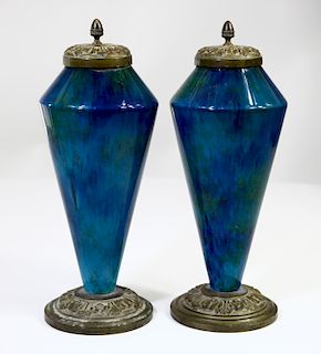 Pair of French MP Sevres Bronze Mounted Urns