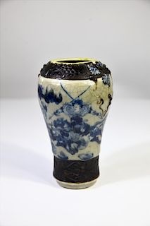 Chinese Crackleware Vase w Blue Underglaze