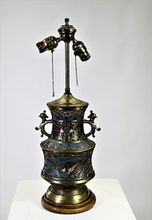 Large Bronze Champleve Vase Mounted as a Lamp